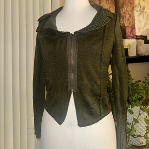 Grunge Olive Zip-Up Knit Cardigan